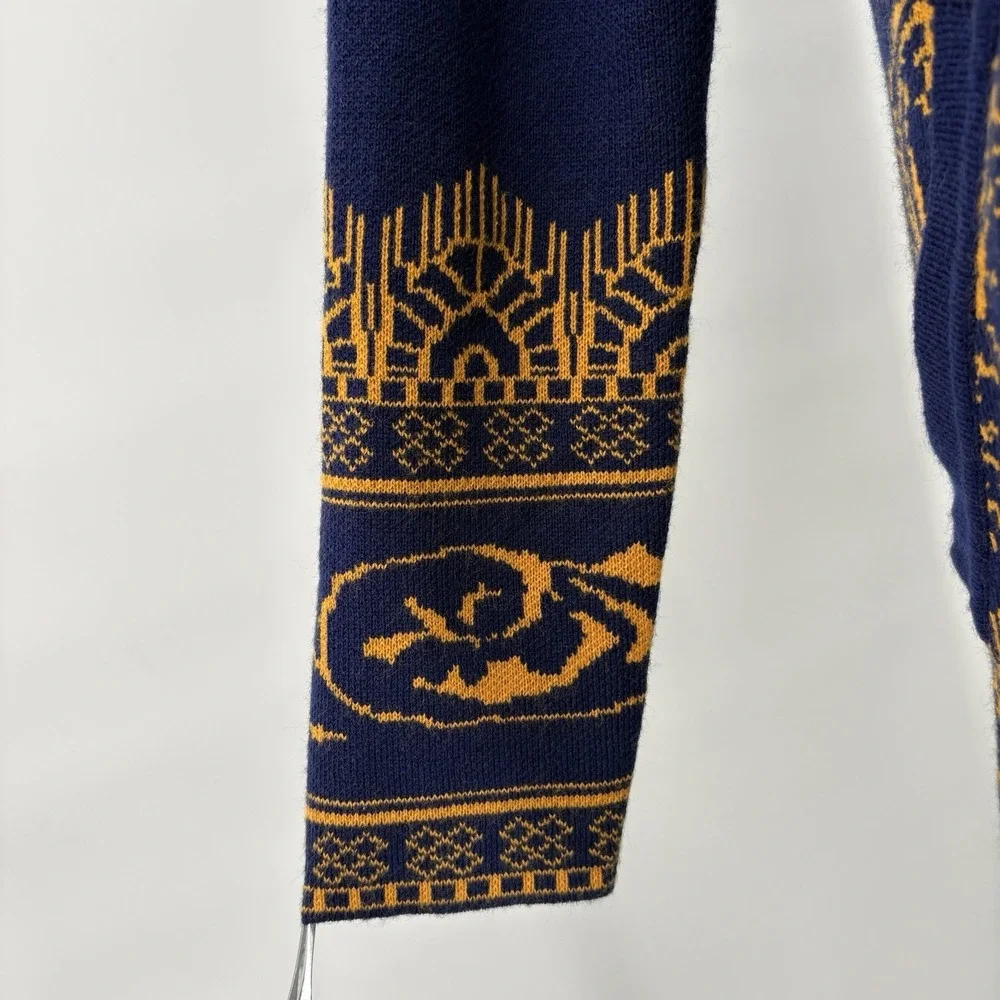 Attitudes by Renee Sweater XS Global Illusions Navy/Mustard Open‎ Front Cardigan